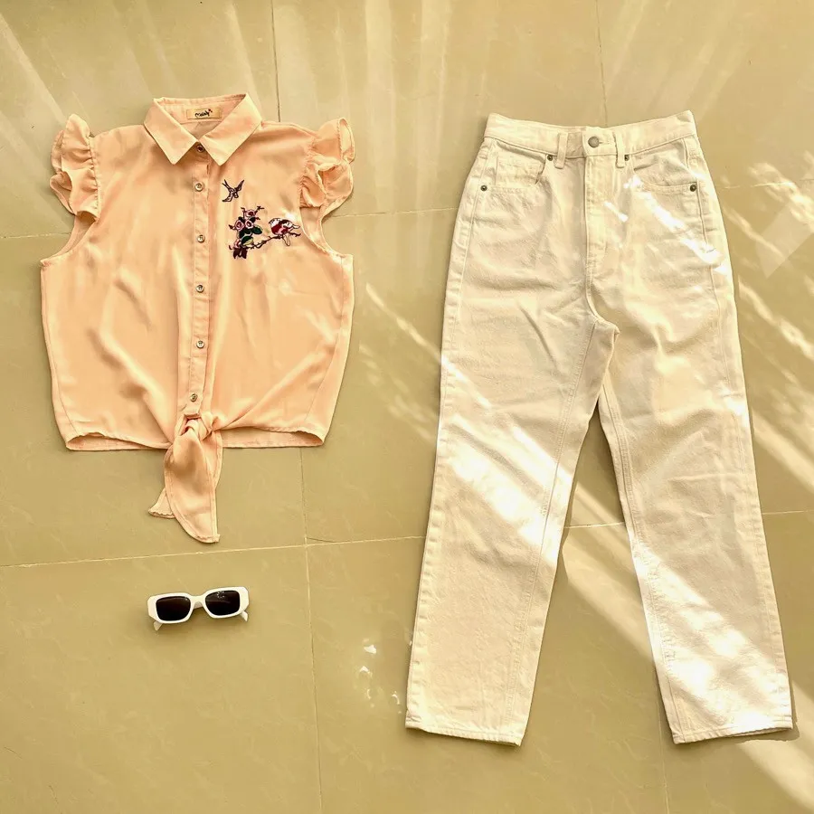 شلوار جین سفید برند GU