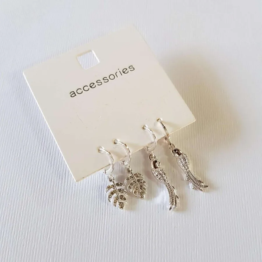 پک گوشواره نقره ای طوطی