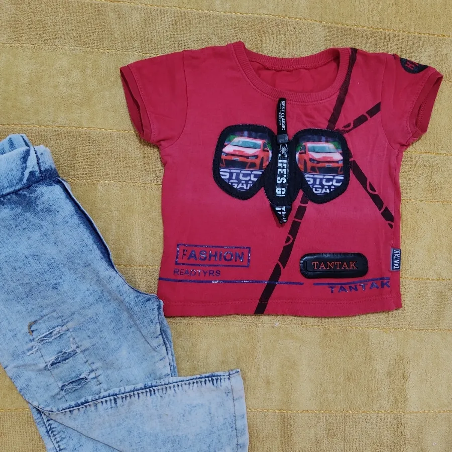 تیشرت کراپ وشلوارک جین