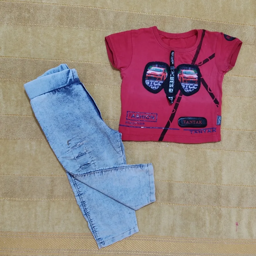 تیشرت کراپ وشلوارک جین