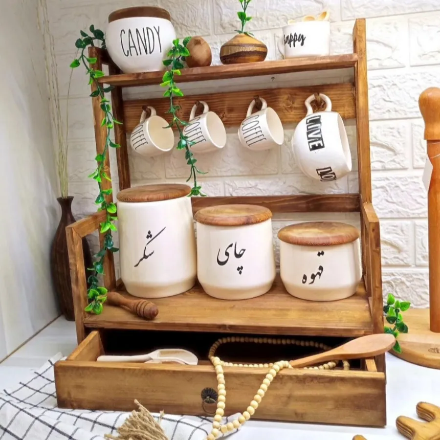 کافی بار کشودار چوبی