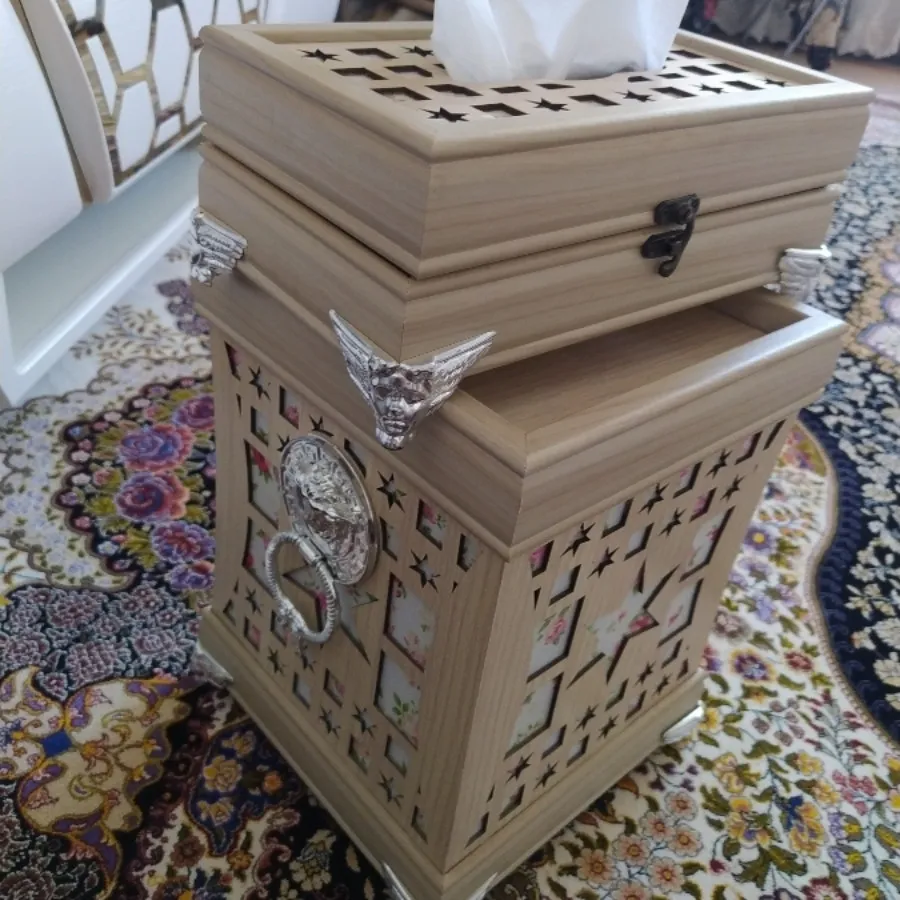 سطل و جا دستمال کاغذی چوب