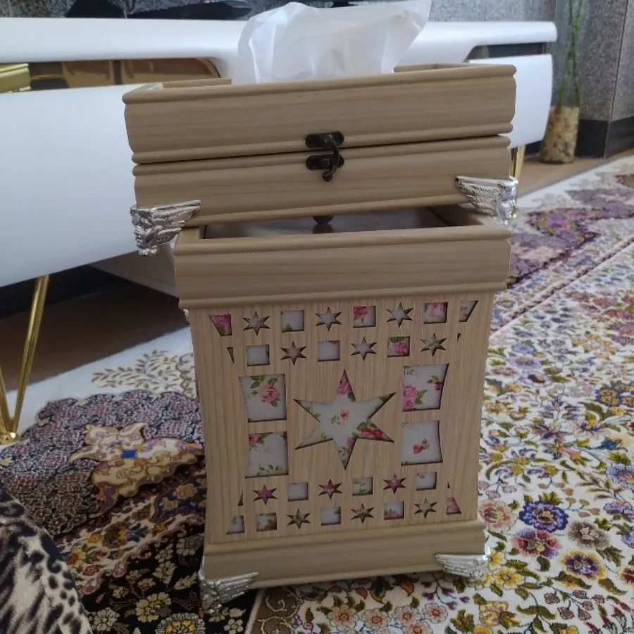 سطل و جا دستمال کاغذی چوب