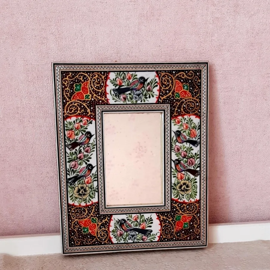 آیینه خاتم کاری گل و مرغ