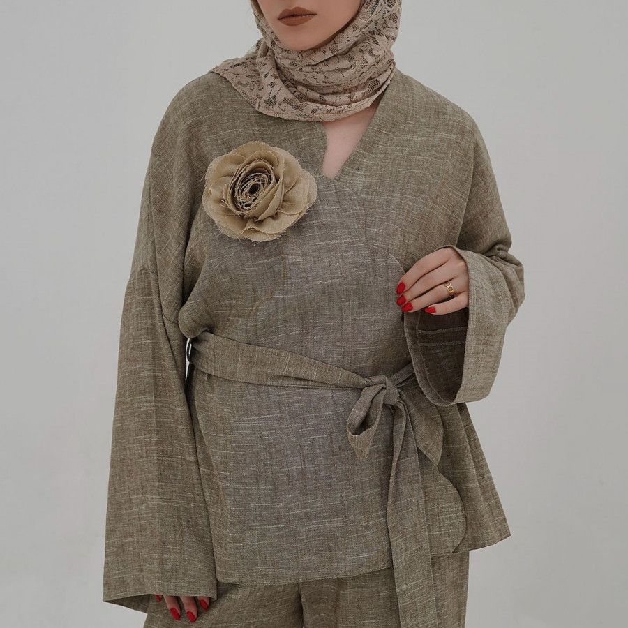 شومیزشلوار لینن رنگ صدری