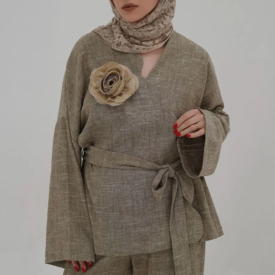 شومیزشلوار لینن رنگ صدری