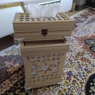 سطل و جا دستمال کاغذی چوب