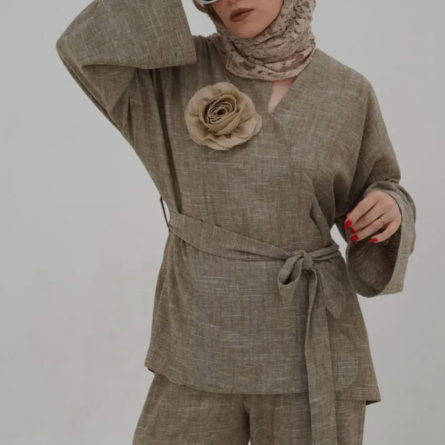 شومیزشلوار لینن رنگ صدری