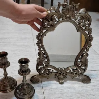 ست ایینه وشمعدان نقره