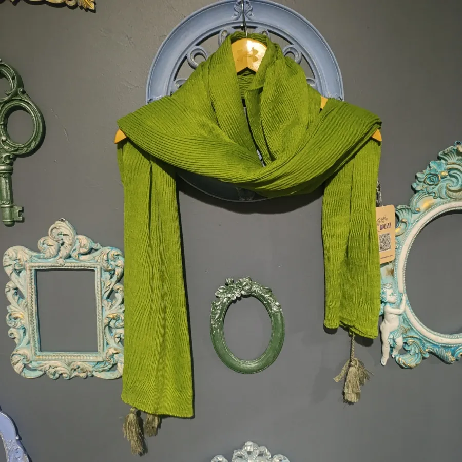 شال نخی پلیسه سبز