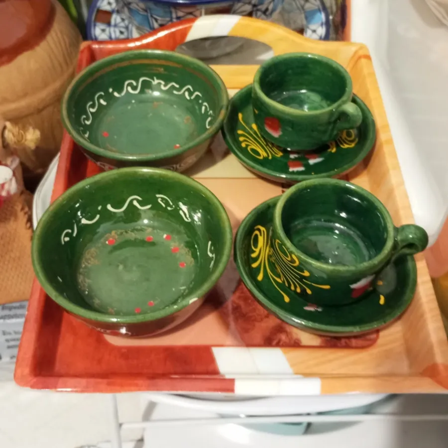 ست فنجان و کاسه سفالی