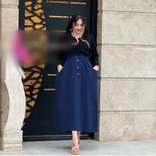 دامن لینن دکمه چوبی قد95