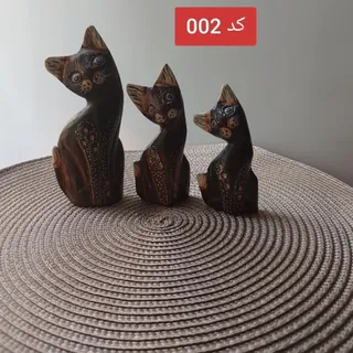 ست مجسمه چوبی گربه