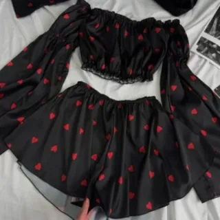 ست کراپ دامن ساتن قلبی