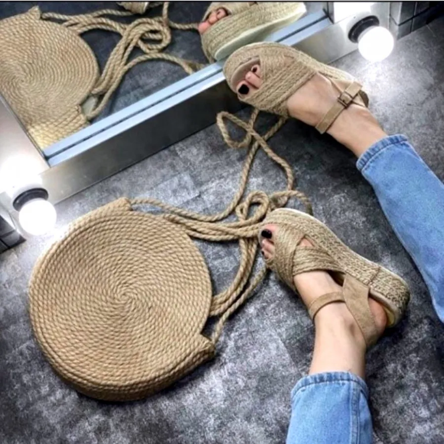 ست کیف و صندل کنفی مکرومه