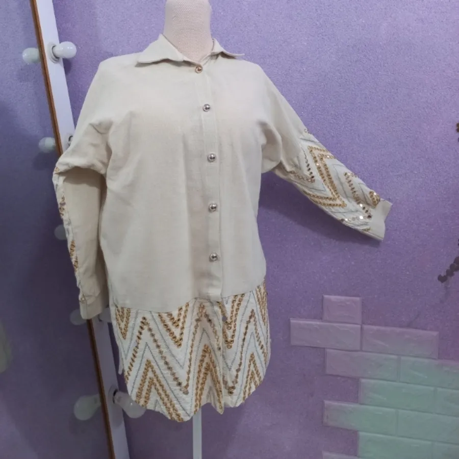 مانتو لینن آینه کاری