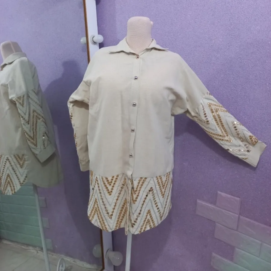 مانتو لینن آینه کاری