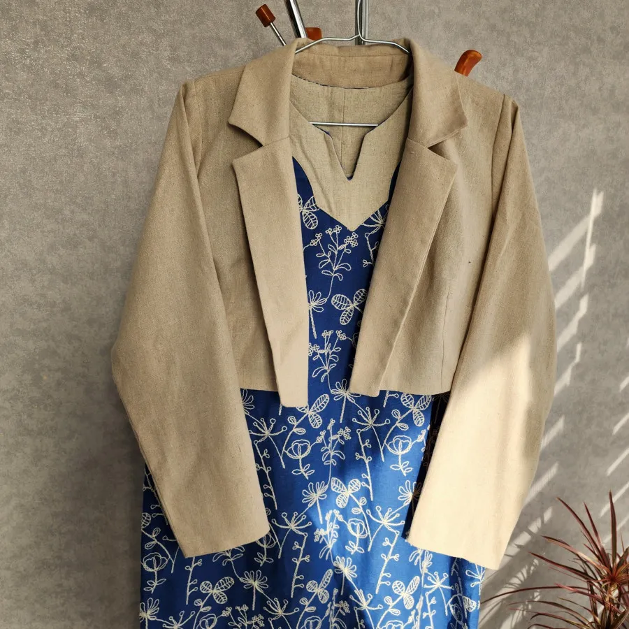 ست پیراهن بلند با کت کراپ