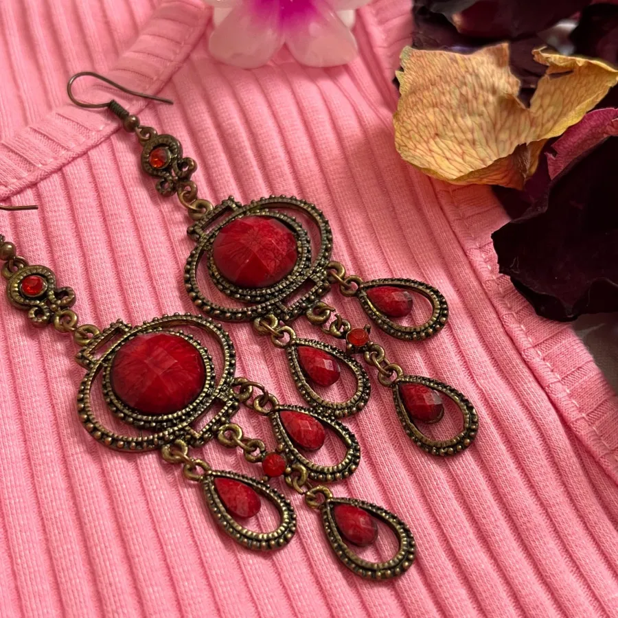 گوشواره آویز قرمز وینتیج