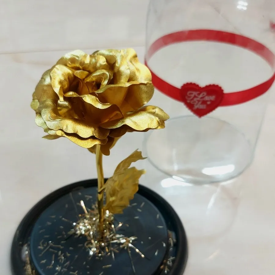 گل رز آب طلا با شیشه