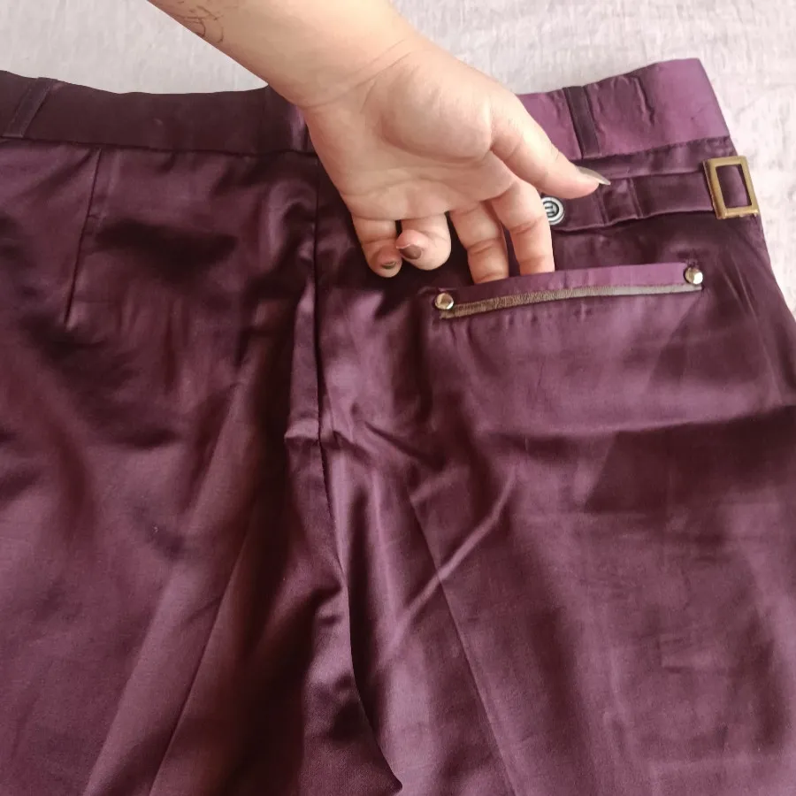 شلوار ساتن عنابی