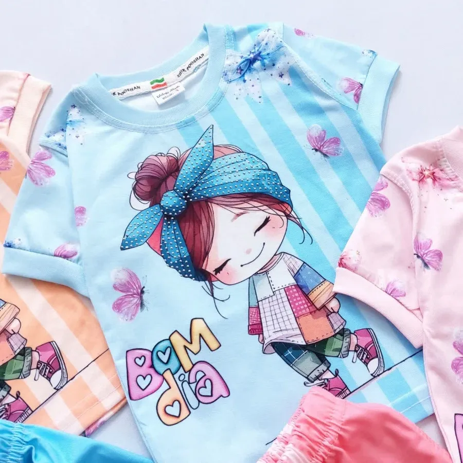 تیشرت شلوارک دخترتلدار نگ