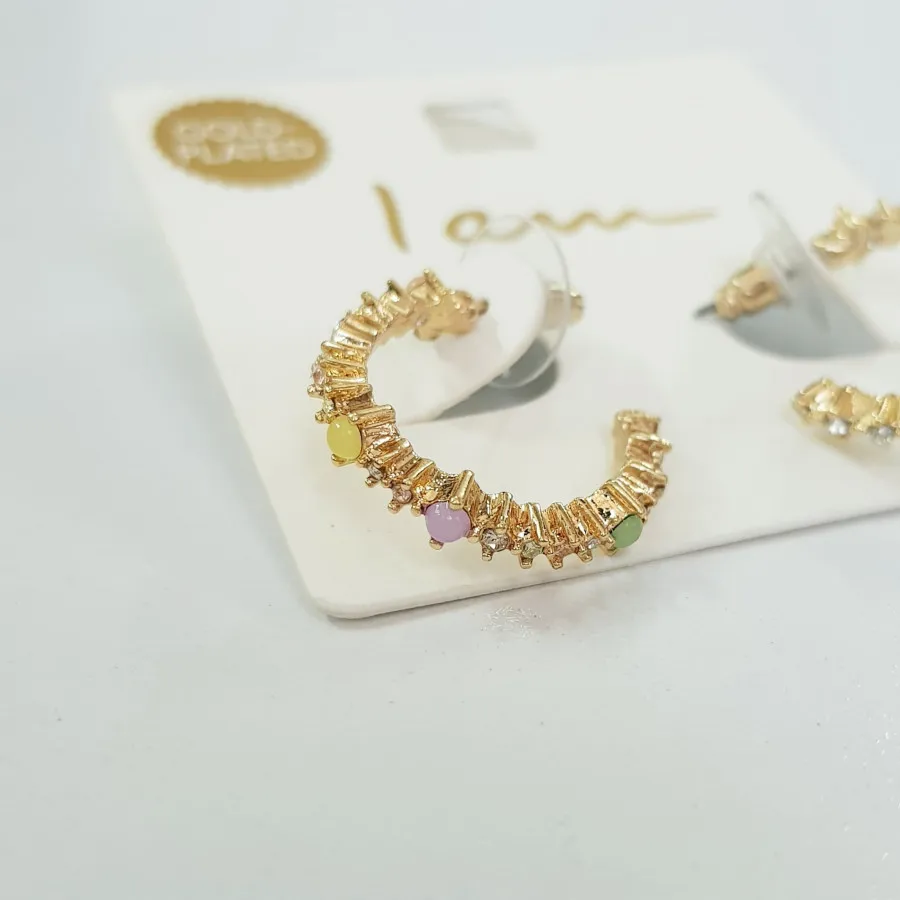 گوشواره آب طلا نگین رنگی