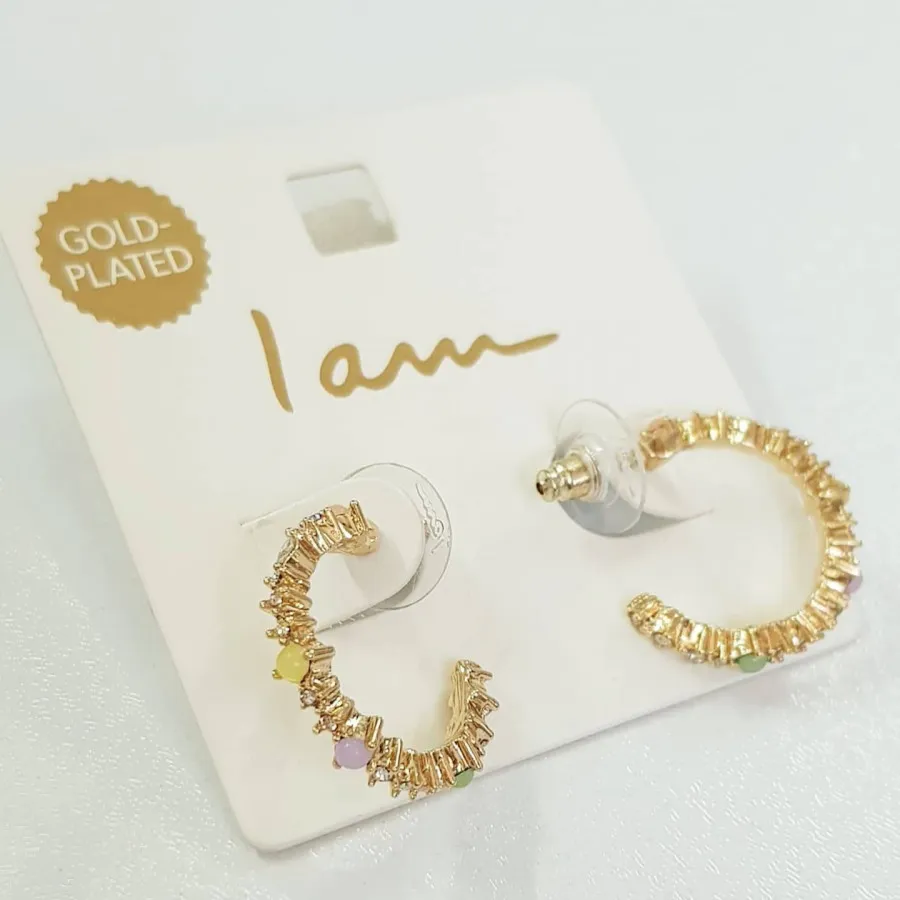 گوشواره آب طلا نگین رنگی