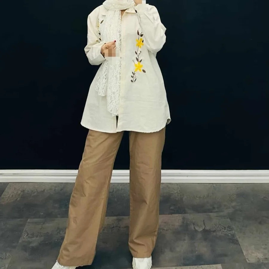 ست مانتو و شلوار گلدوزی