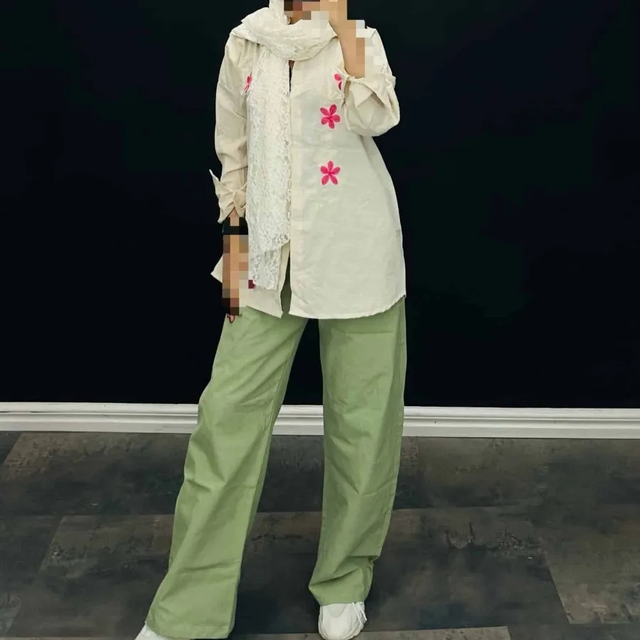 ست مانتو و شلوار گلدوزی