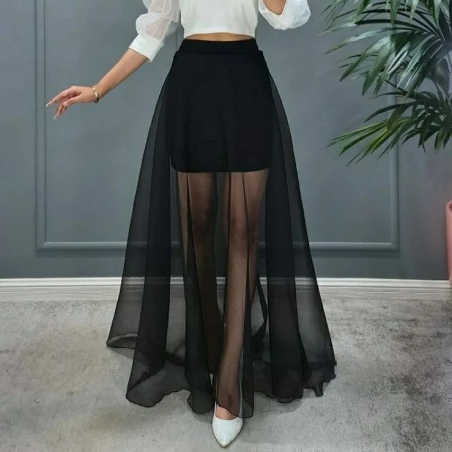 دامن توری بلند مجلسی مشکی