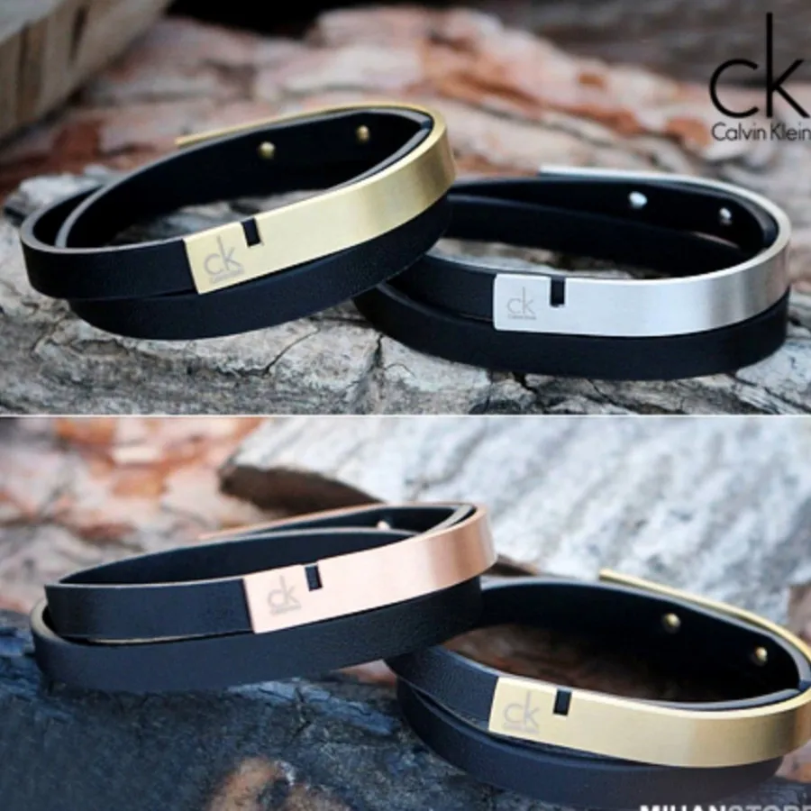 دستبند چرم و استیل طرح CK