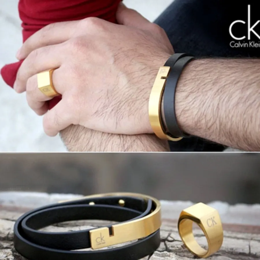 دستبند چرم و استیل طرح CK