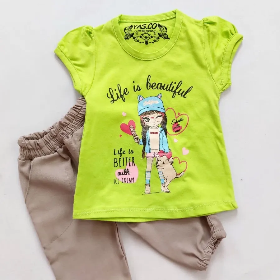 تیشرت شلوارک کتان دختر و