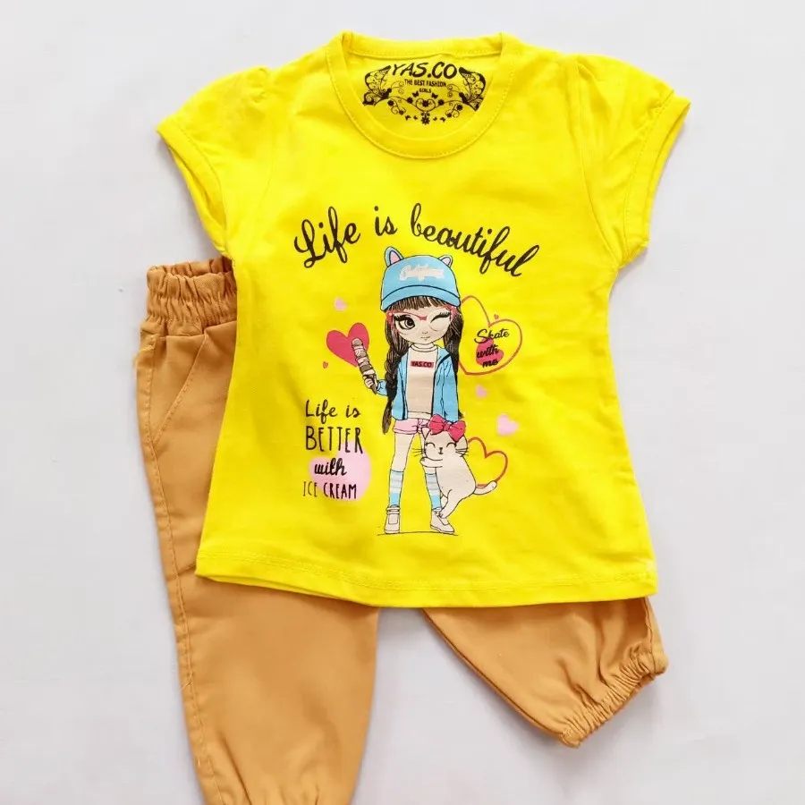 تیشرت شلوارک کتان دختر و