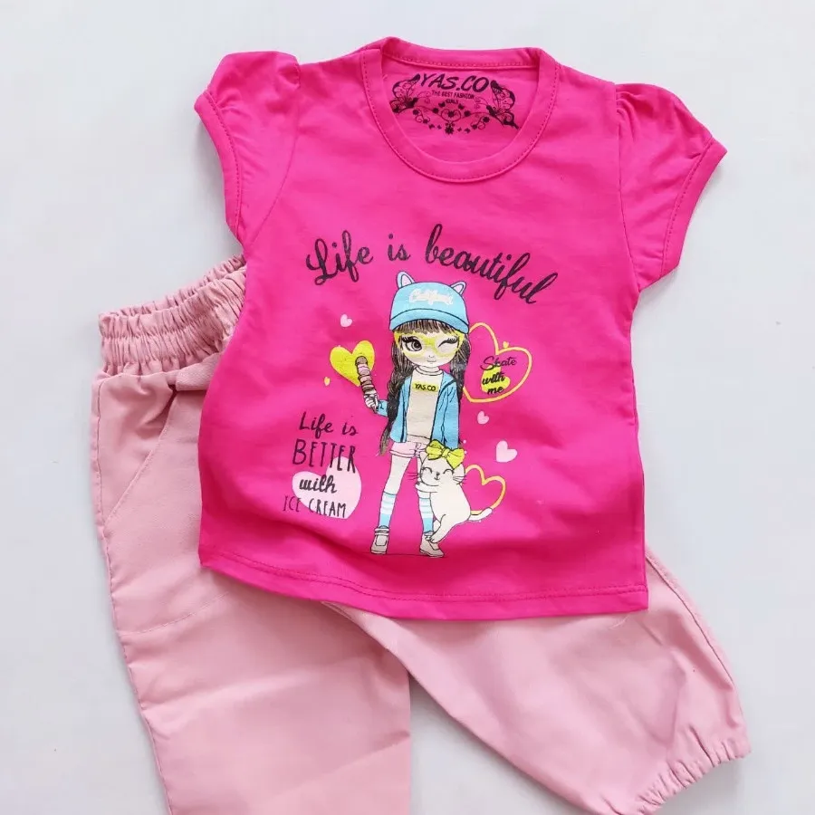 تیشرت شلوارک کتان دختر و