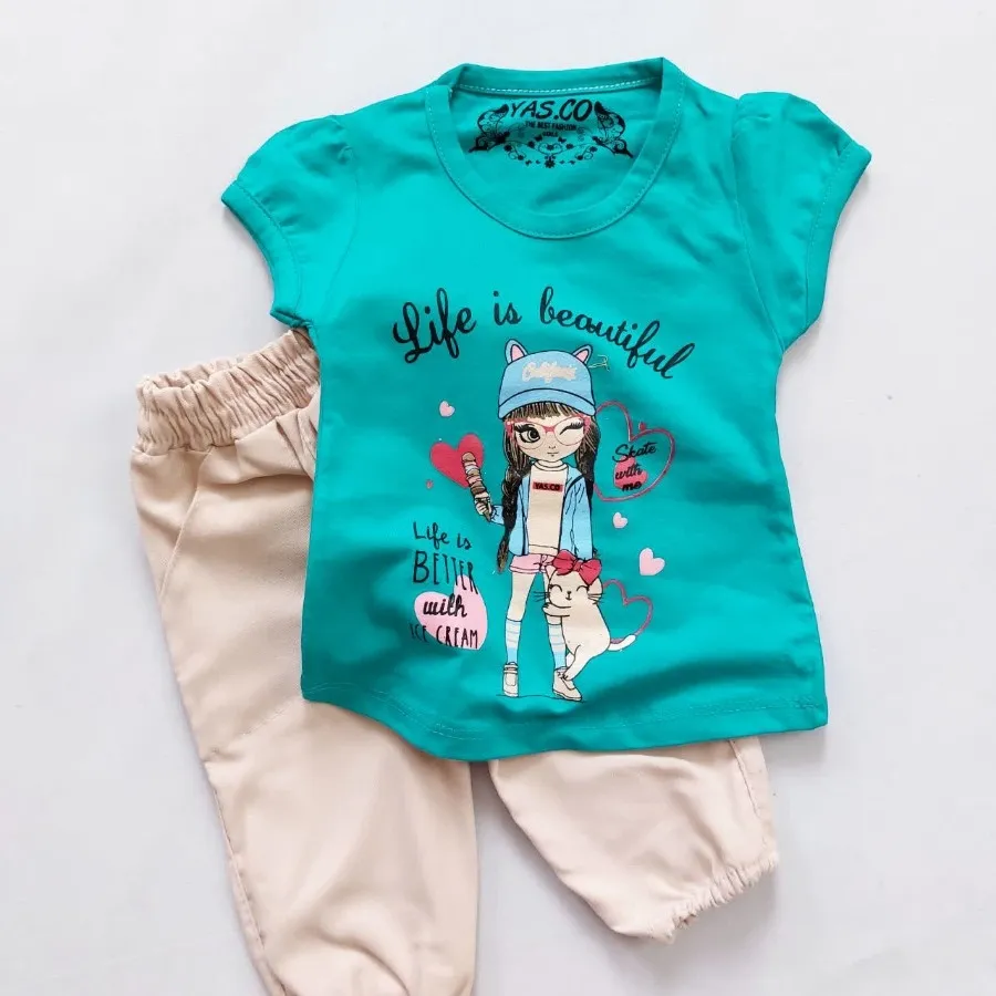 تیشرت شلوارک کتان دختر و