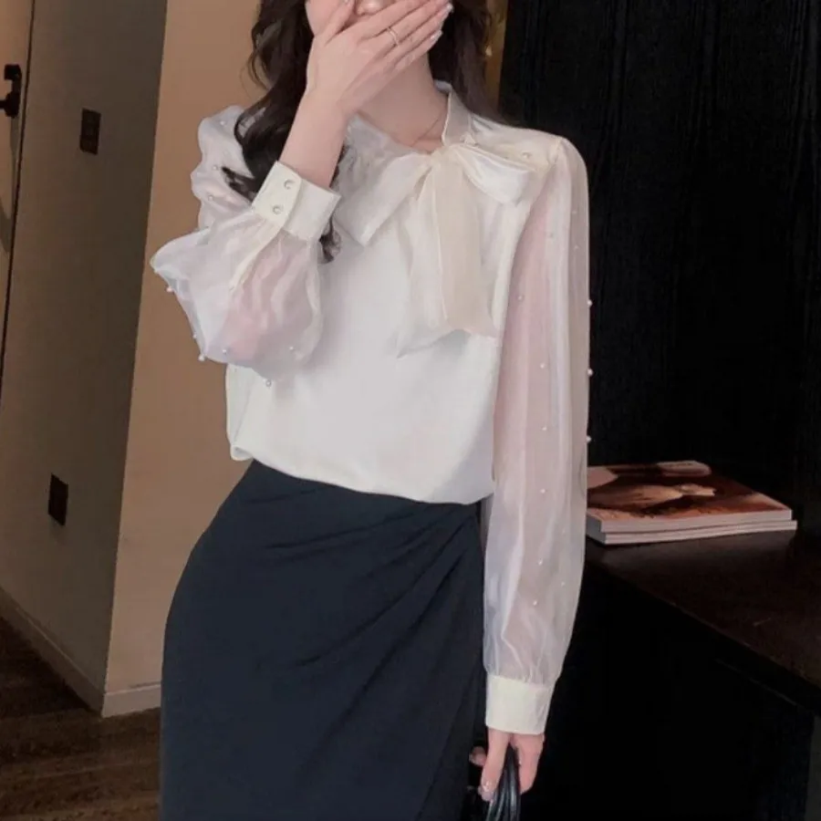 شومیز آستین مروارید دوزی