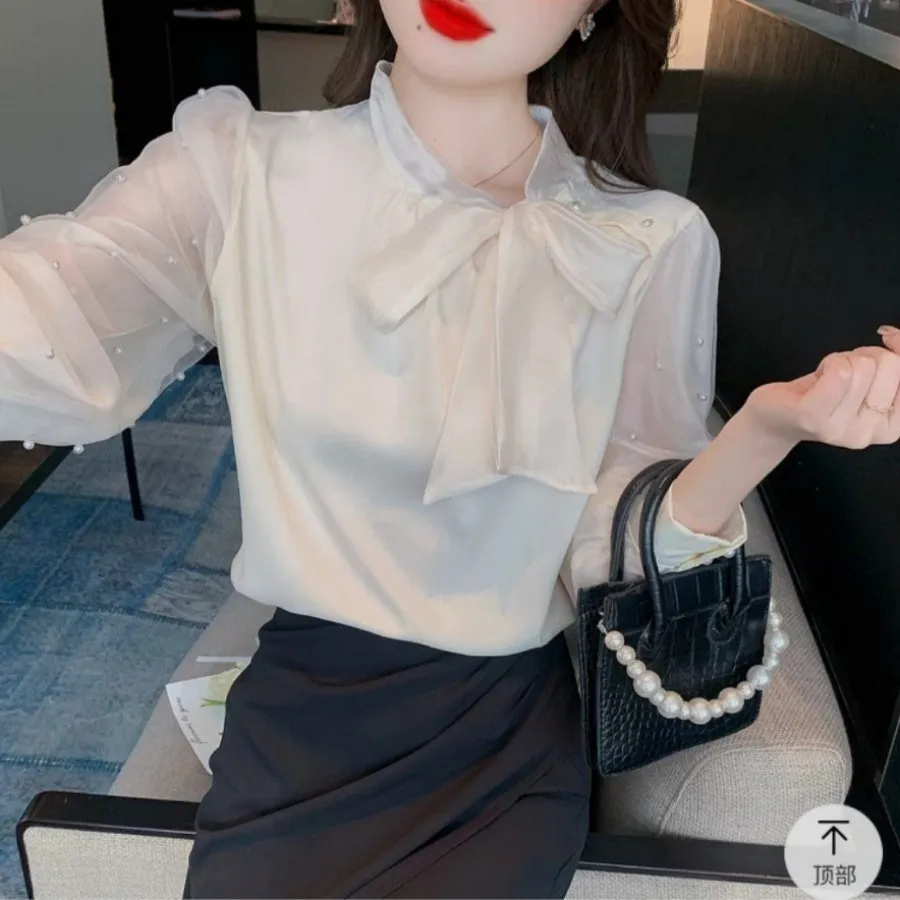 شومیز آستین مروارید دوزی