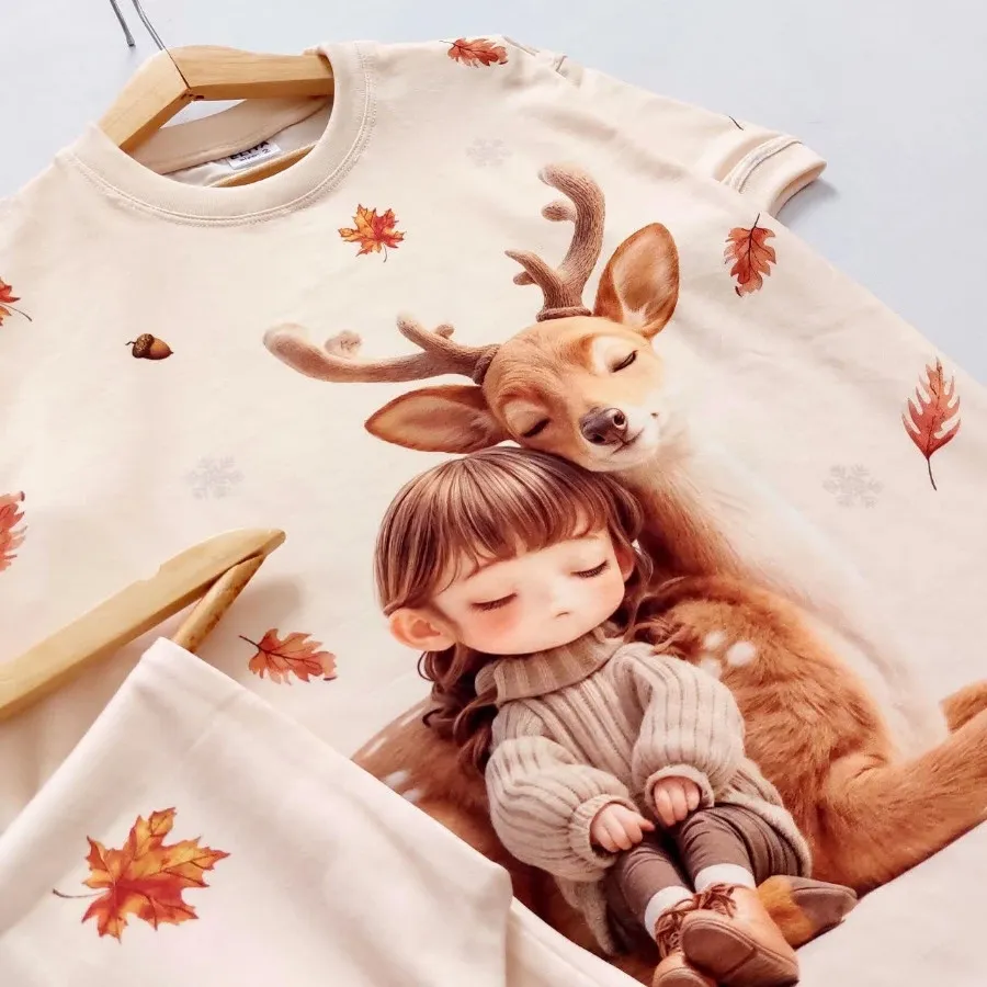 تیشرت شلوار دختر و گوزن