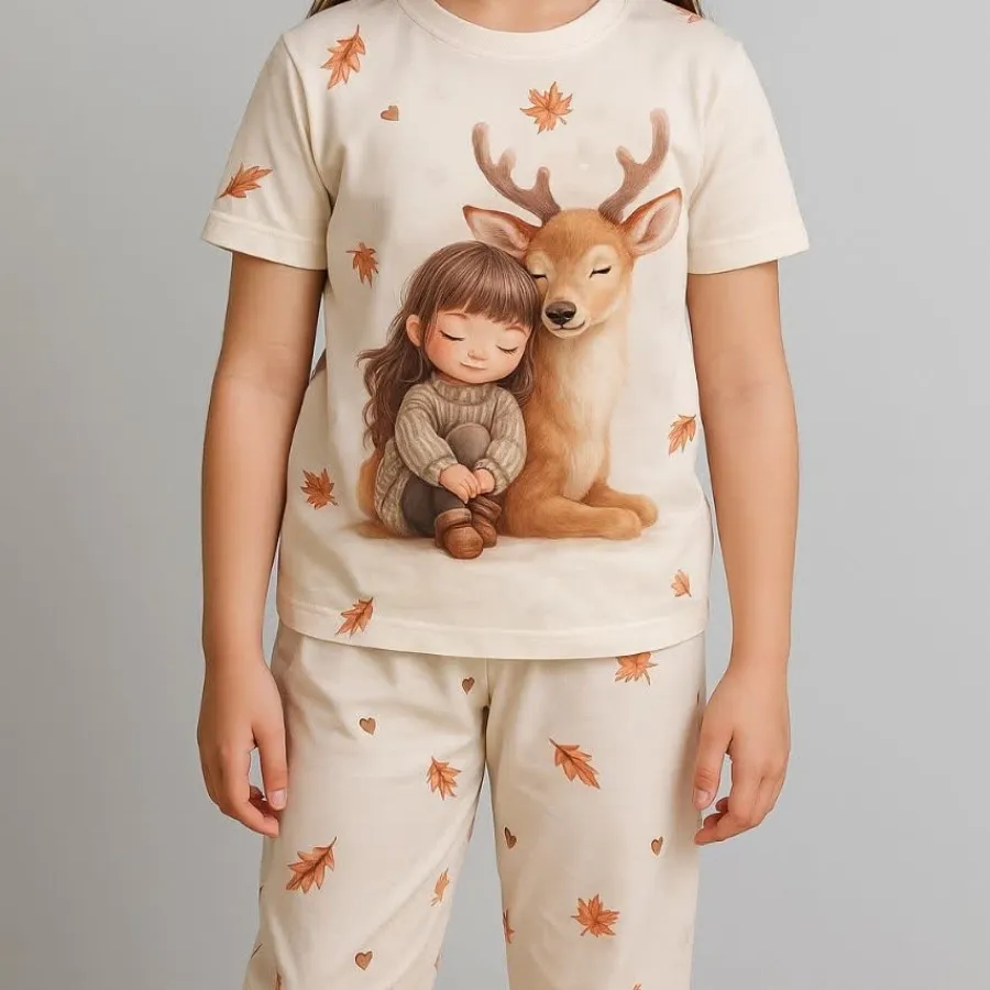 تیشرت شلوار دختر و گوزن