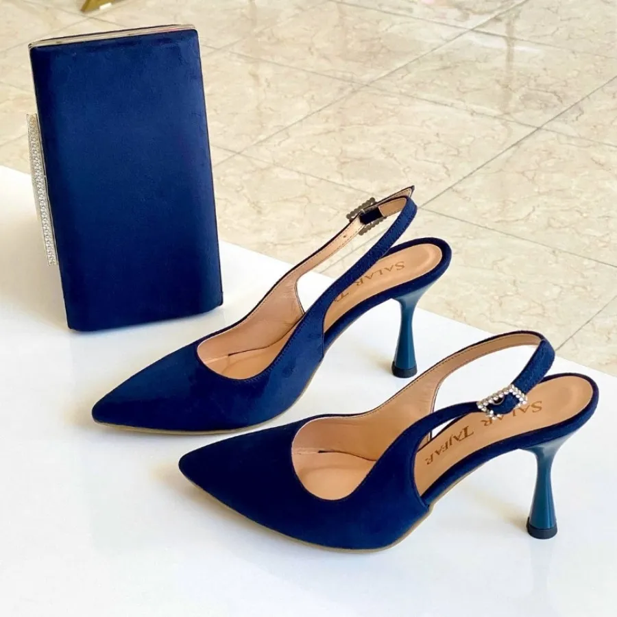 کفش پاشنه 7سانت سورمه ای