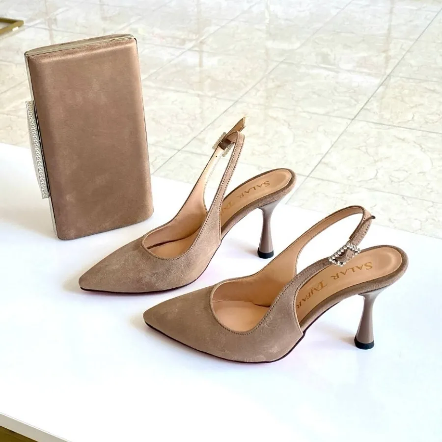 کفش پاشنه 7سانت رنگ موکا