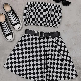 ست نیمتنه و دامن شطرنجی