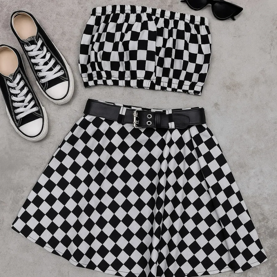 ست نیمتنه و دامن شطرنجی