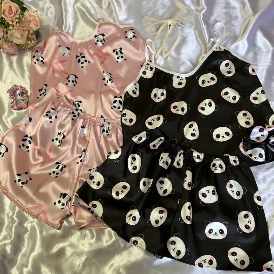 تاپ و شورتک ساتن طرح دار