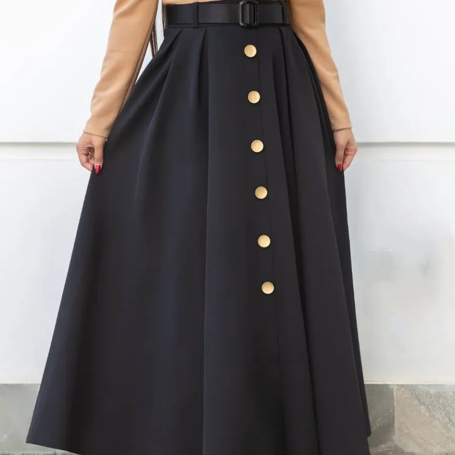 دامن جلو دکمه  با کمربند