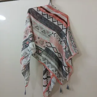 روسری نخی طوسی صورتی