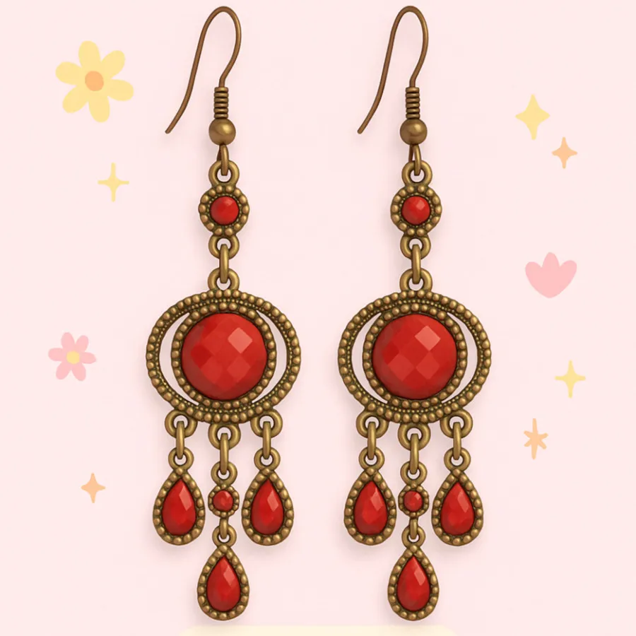 گوشواره آویز قرمز وینتیج