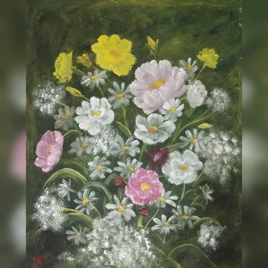 نقاشی رنگ روغن گل و بوته